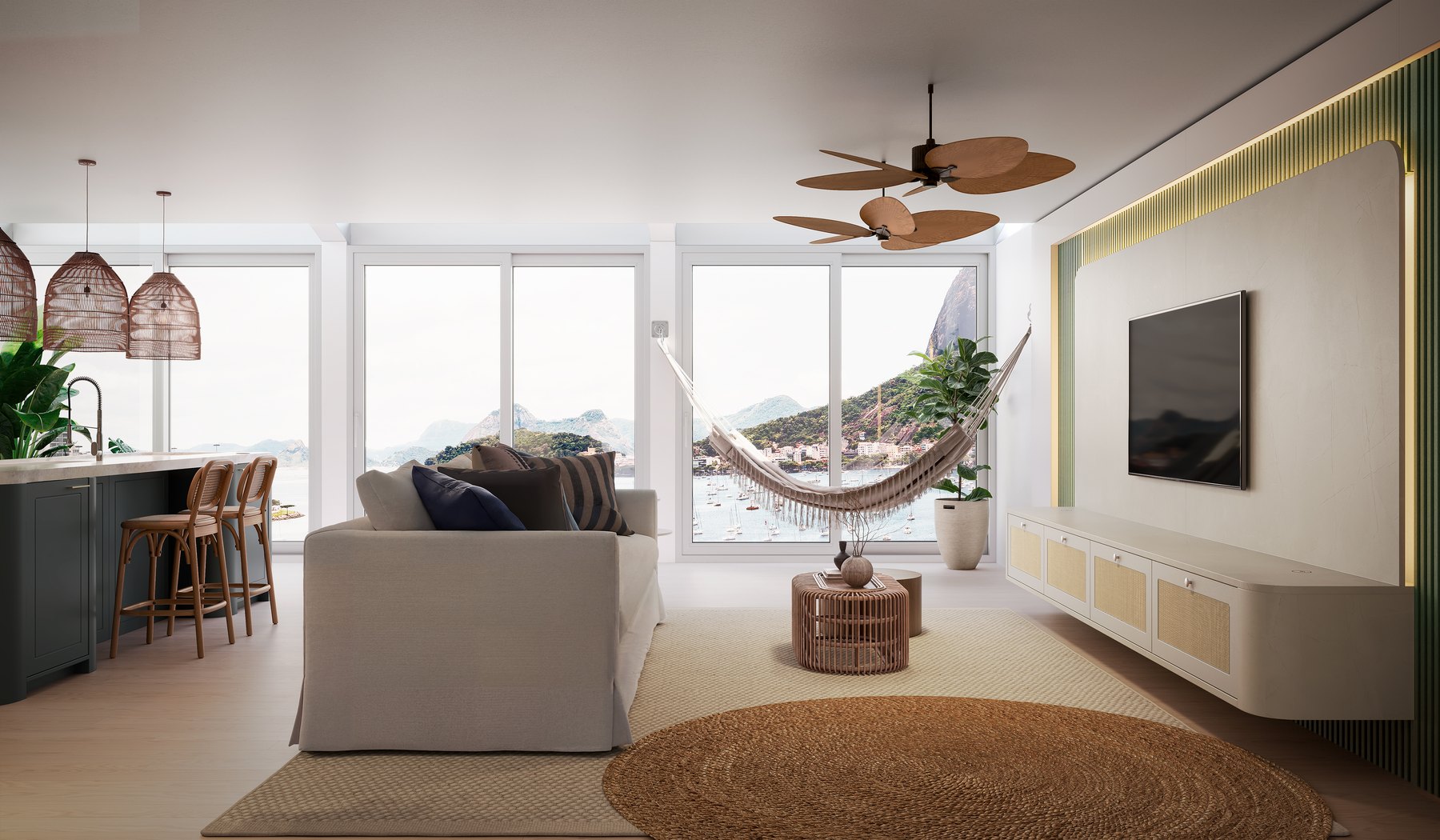 Sala de estar planejada Casa Brasileira com linha Copacabana